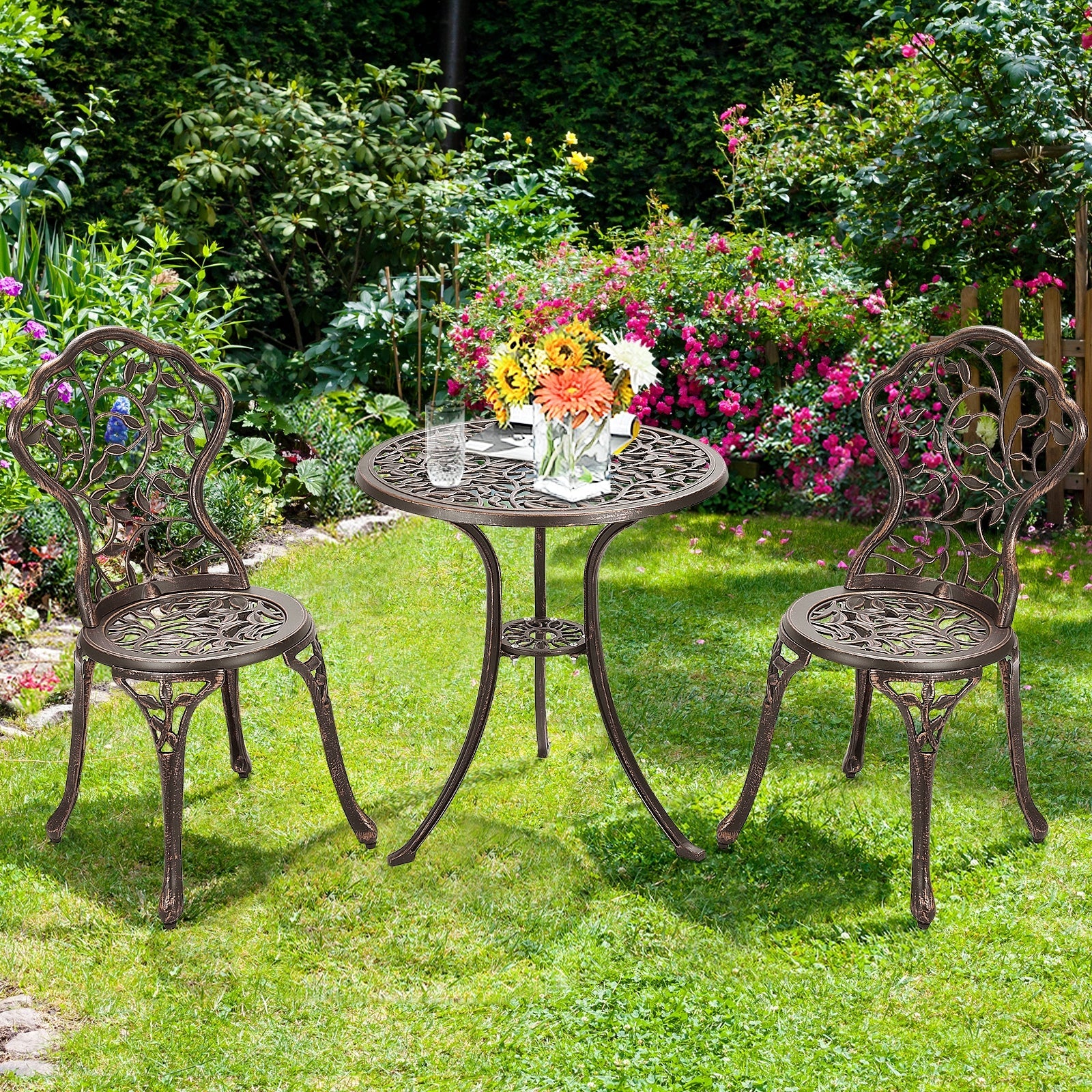 3 Pcs Cast Aluminum Bistro Set for Outdoor Patio and Poolside