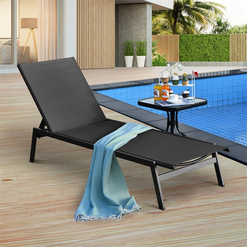 Outdoor Chaise Lounge Chair Reclining Pool Chair with 6-Position Adjustable Backrest