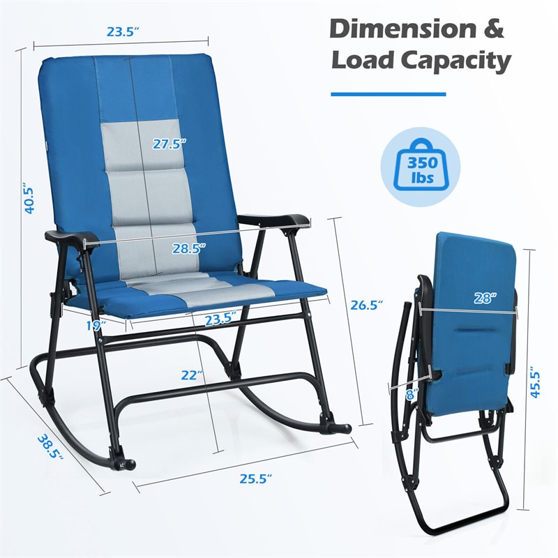 Folding Rocking Chair Oversized Rocking Camping Chair Portable Lawn Chair with Padded Seat, High Back & Armrest
