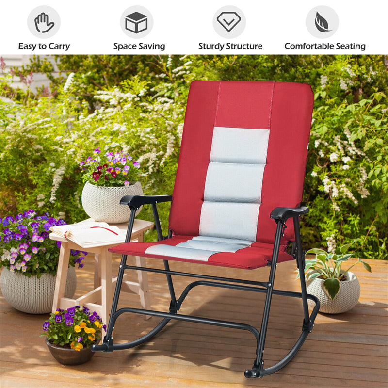 Folding Rocking Chair Oversized Rocking Camping Chair Portable Lawn Chair with Padded Seat, High Back & Armrest