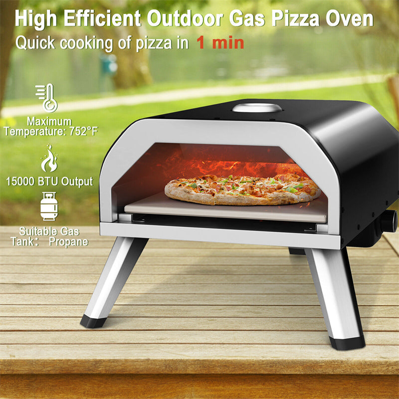 Outdoor Gas Pizza Oven 15,000 BTU Propane Pizza Oven Portable Pizza Maker with 12" Pizza Stone Foldable Legs & Storage Bag