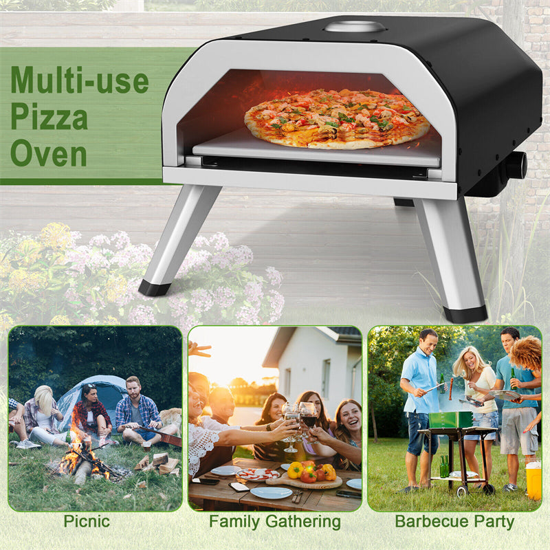 Outdoor Gas Pizza Oven 15,000 BTU Propane Pizza Oven Portable Pizza Maker with 12" Pizza Stone Foldable Legs & Storage Bag