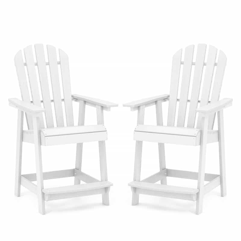 Outdoor HDPE Bar Stools Set of 2 Tall Adirondack Chairs Weather Resistant 47" Counter Height Bar Stools with Armrests & Footrests