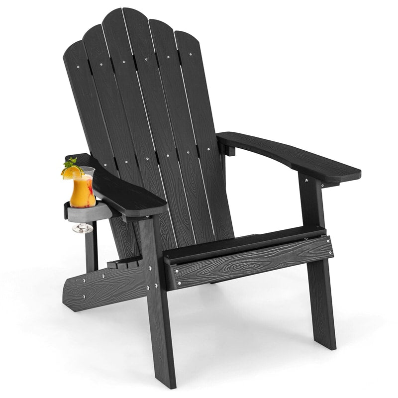 Outdoor HIPS Adirondack Chair Weather Resistant Wood Patio Chair with Hidden Cup Holder & 380 LBS Weight Capacity