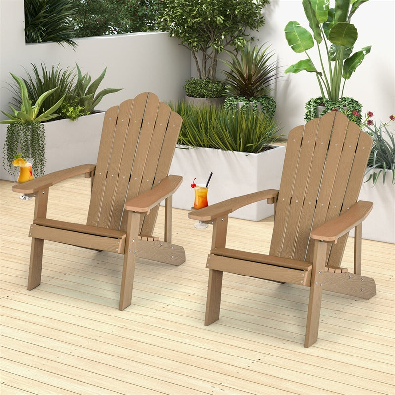 Outdoor HIPS Adirondack Chair Weather Resistant Wood Patio Chair with Hidden Cup Holder & 380 LBS Weight Capacity