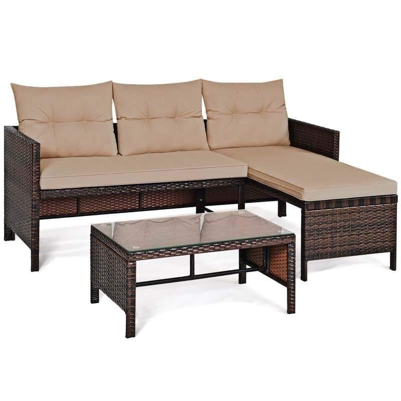 3 Pcs Outdoor PE Rattan Furniture Set Corner Sofa Set