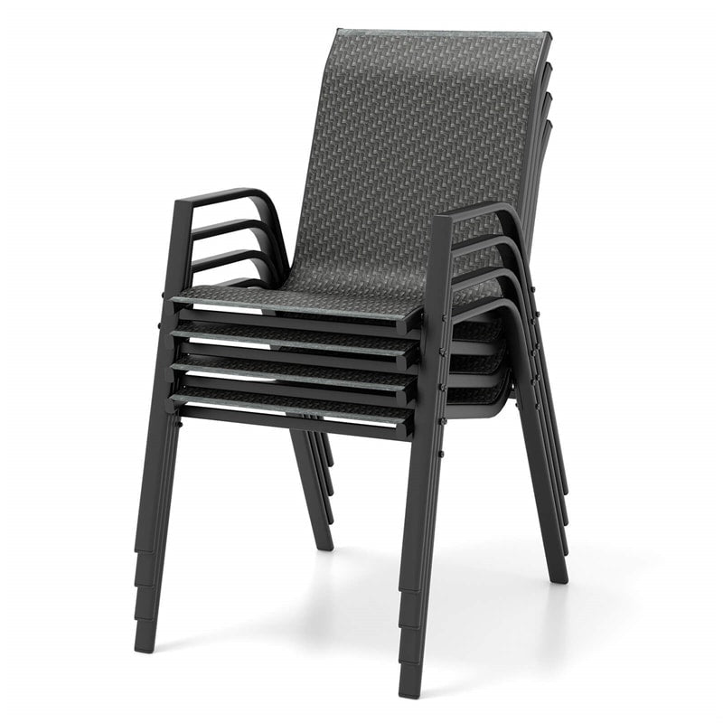 Patio Rattan Chairs Set of 4 Stackable Outdoor Dining Chairs with Wicker Woven Backrest & Seat, Heavy-Duty Metal Frame