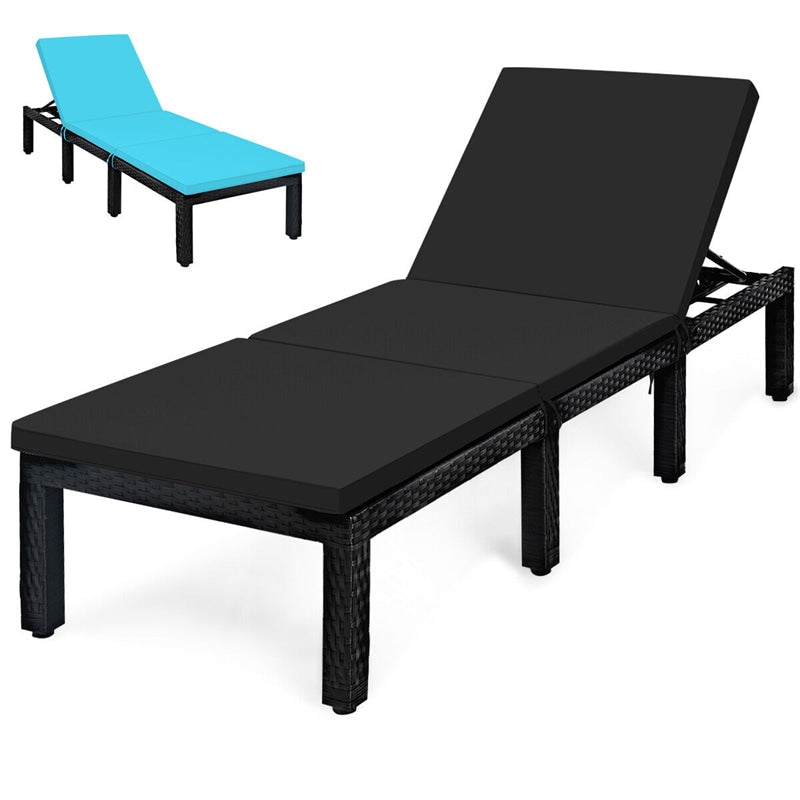 Patio Rattan Lounge Chair Adjustable Backrest Wicker Outdoor Chaise Lounge with Seat Back Cushions & 2 Color Covers