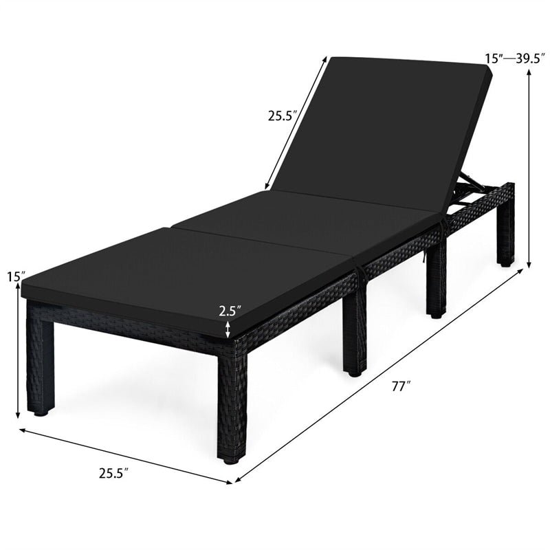 Patio Rattan Lounge Chair Adjustable Backrest Wicker Outdoor Chaise Lounge with Seat Back Cushions & 2 Color Covers