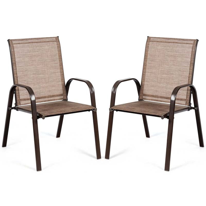 2 PCS Patio Chairs Outdoor Dining Chairs with Breathable Fabric & Steel Frame