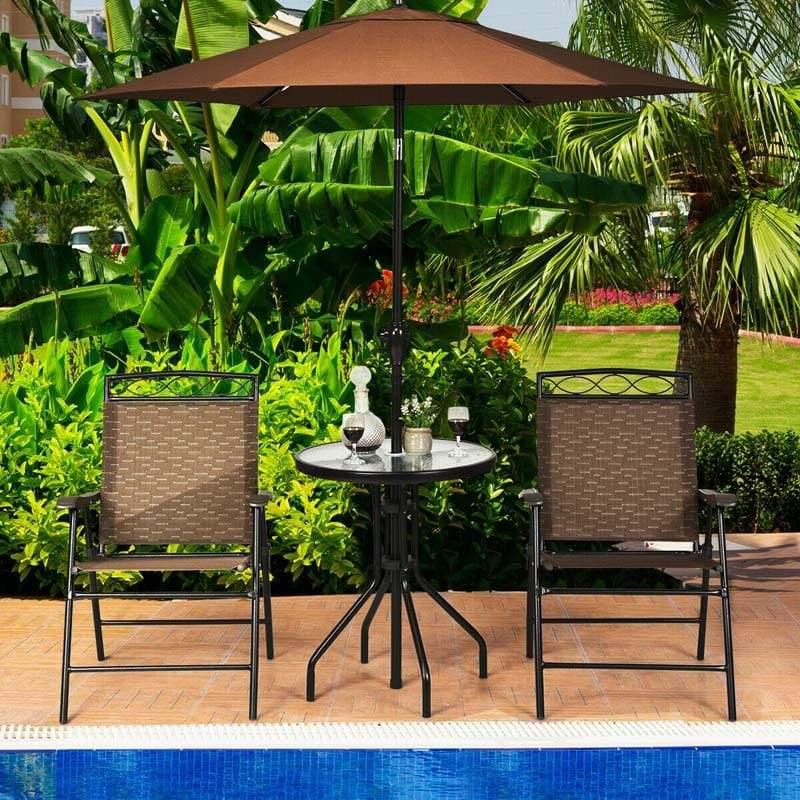 3 Piece Patio Dining Set Round Glass Bistro Table Set  with 2 Patio Folding Chairs