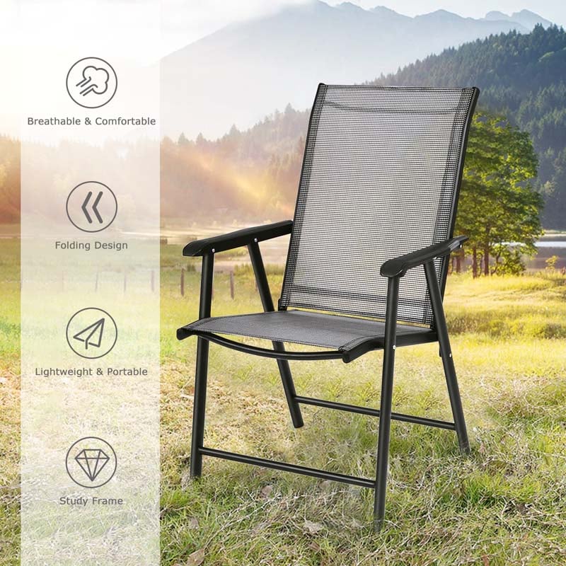 Set of 4 Patio Folding Chairs Steel Sling Dining Chairs for Lawn Garden Camping