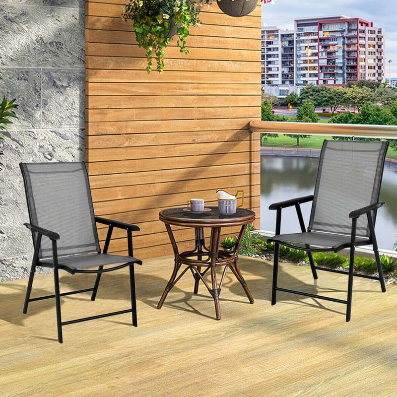 Set of 4 Patio Folding Chairs Steel Sling Dining Chairs for Lawn Garden Camping