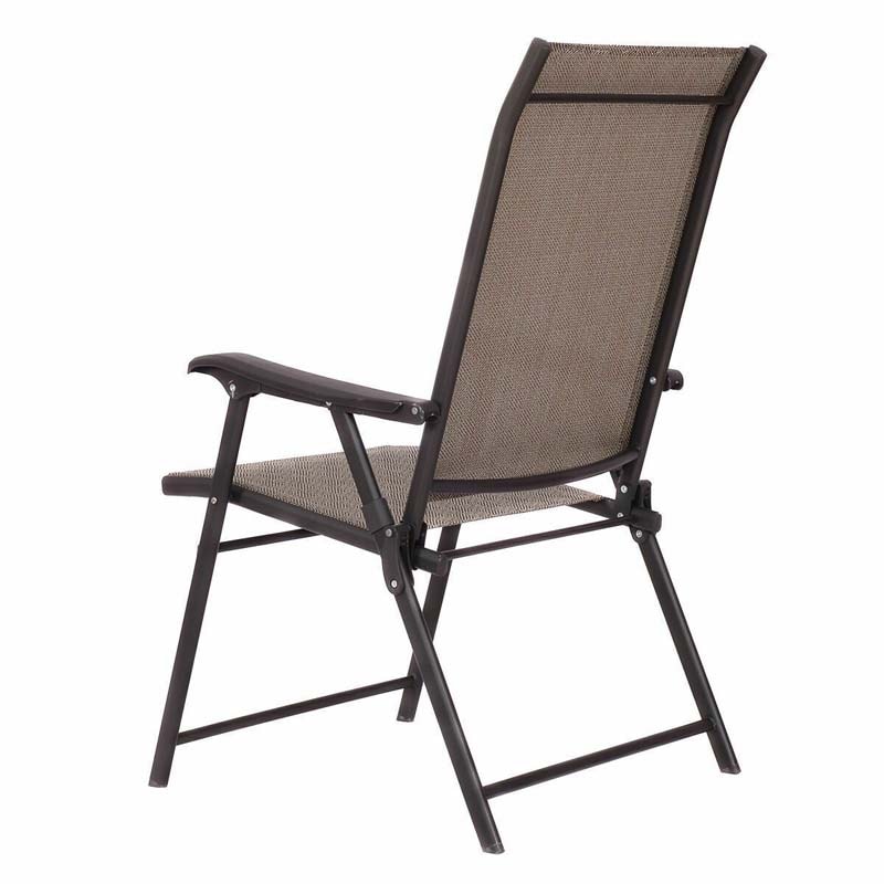 2 Pieces Patio Chairs Folding Sling Chairs Portable Lawn Chair with Armrest