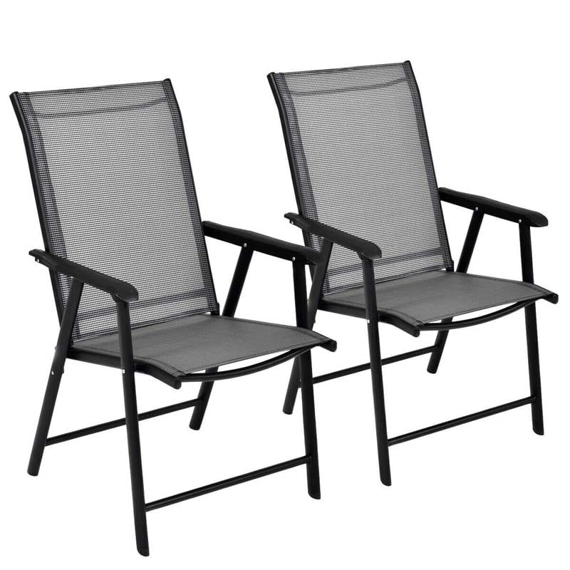 2PCS Patio Folding Dining Chairs Outdoor Fabric Chairs Portable Camping Armchairs