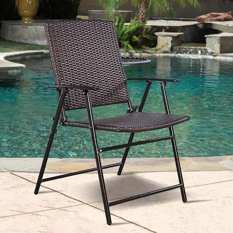 4 Pcs Folding Patio Rattan Chairs Outdoor Armchairs with Armrest