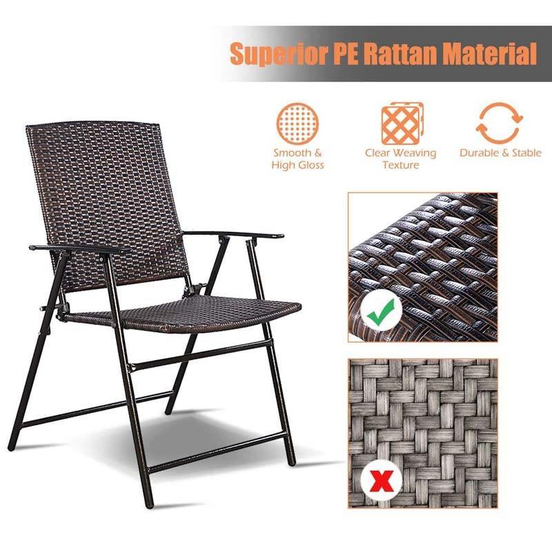 4 Pcs Folding Patio Rattan Chairs Outdoor Armchairs with Armrest