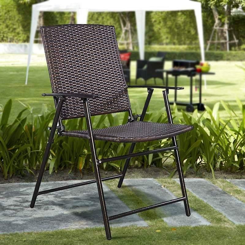 4 Pcs Folding Patio Rattan Chairs Outdoor Armchairs with Armrest