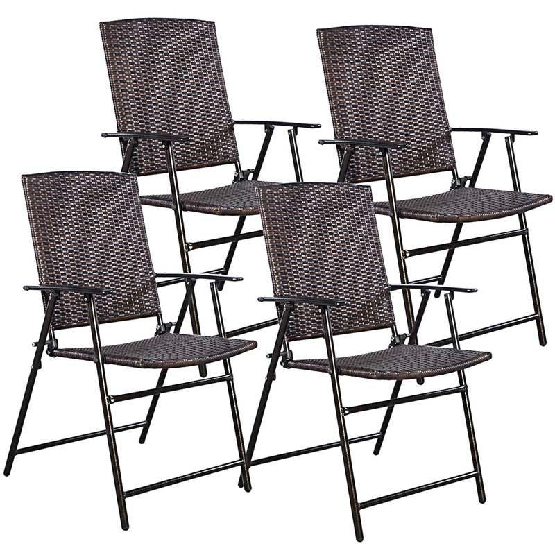 4 Pcs Folding Patio Rattan Chairs Outdoor Armchairs with Armrest