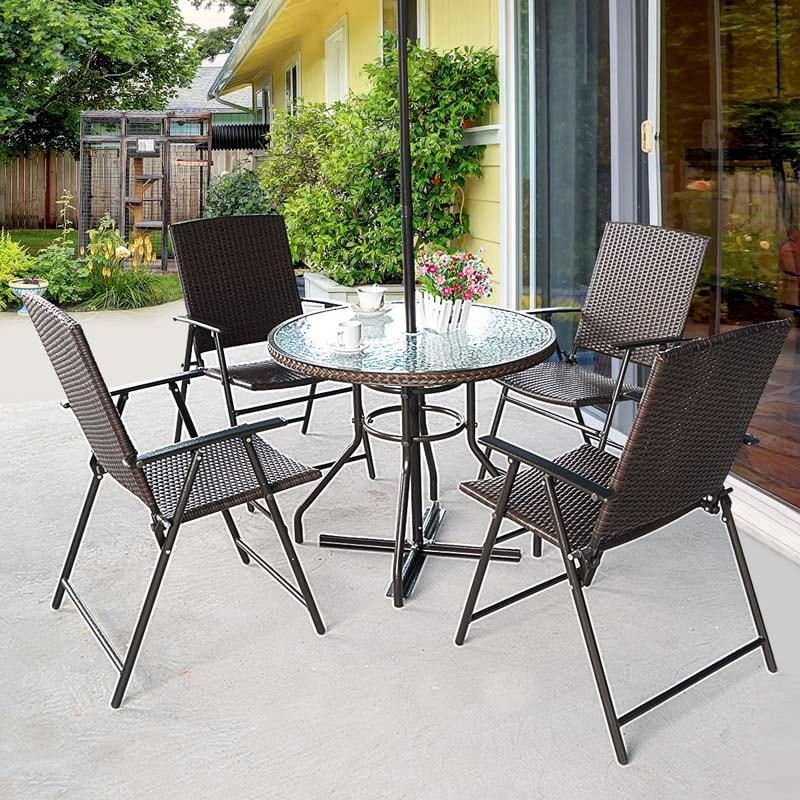 4 Pcs Folding Patio Rattan Chairs Outdoor Armchairs with Armrest