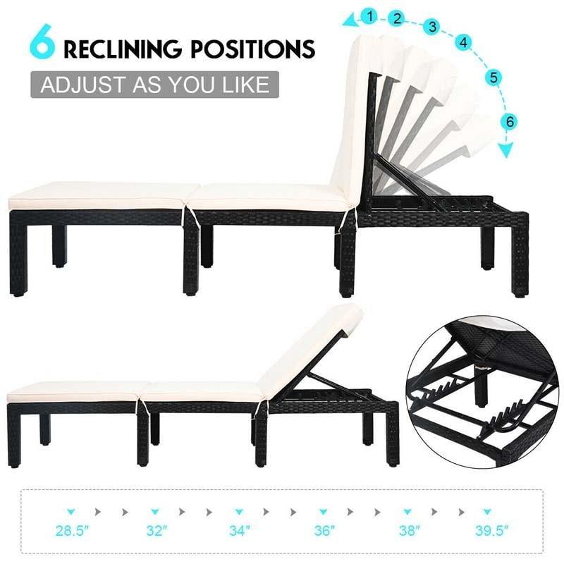 Height Adjustable Rattan Patio Lounge Chair Wicker Outdoor Chaise Lounge with Cushions
