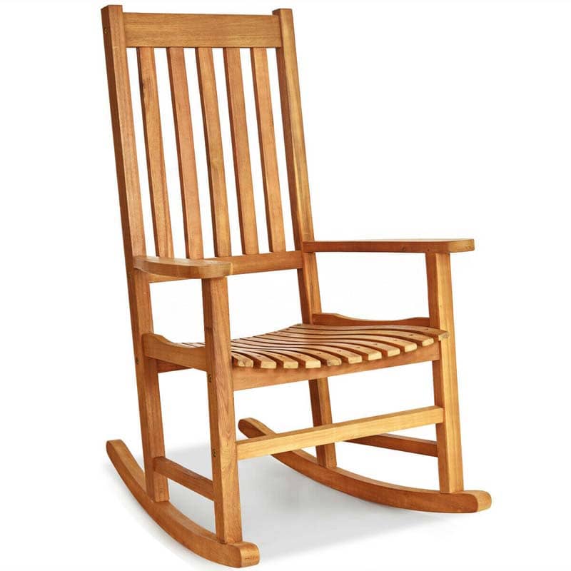Outdoor Acacia Wood High Back Rocking Chair Patio Porch Rocker with Armrests