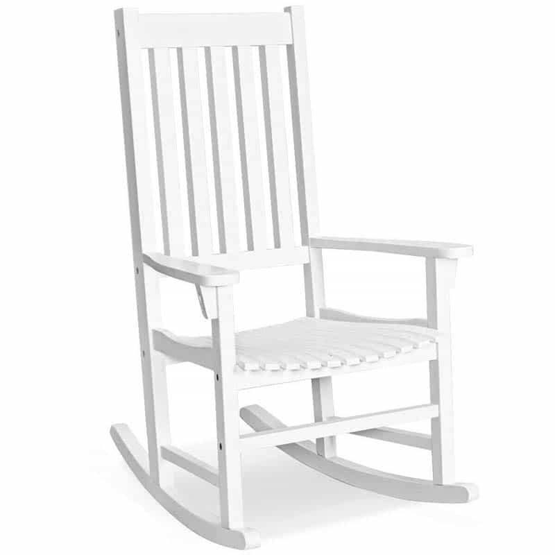 Outdoor Acacia Wood High Back Rocking Chair Patio Porch Rocker with Armrests