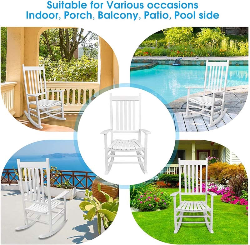 Outdoor Acacia Wood High Back Rocking Chair Patio Porch Rocker with Armrests