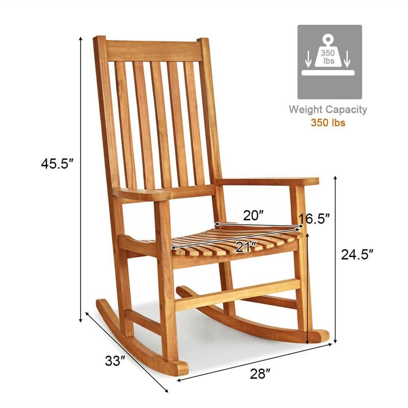 Outdoor Acacia Wood High Back Rocking Chair Patio Porch Rocker with Armrests