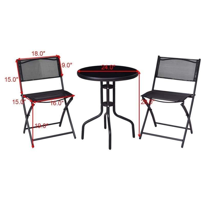 3 Pcs Folding Patio Bistro Set Conversation Set Round Coffee Table with Folding Chairs Set