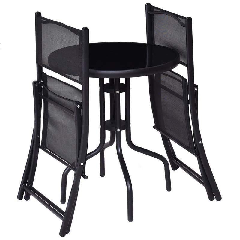 3 Pcs Folding Patio Bistro Set Conversation Set Round Coffee Table with Folding Chairs Set
