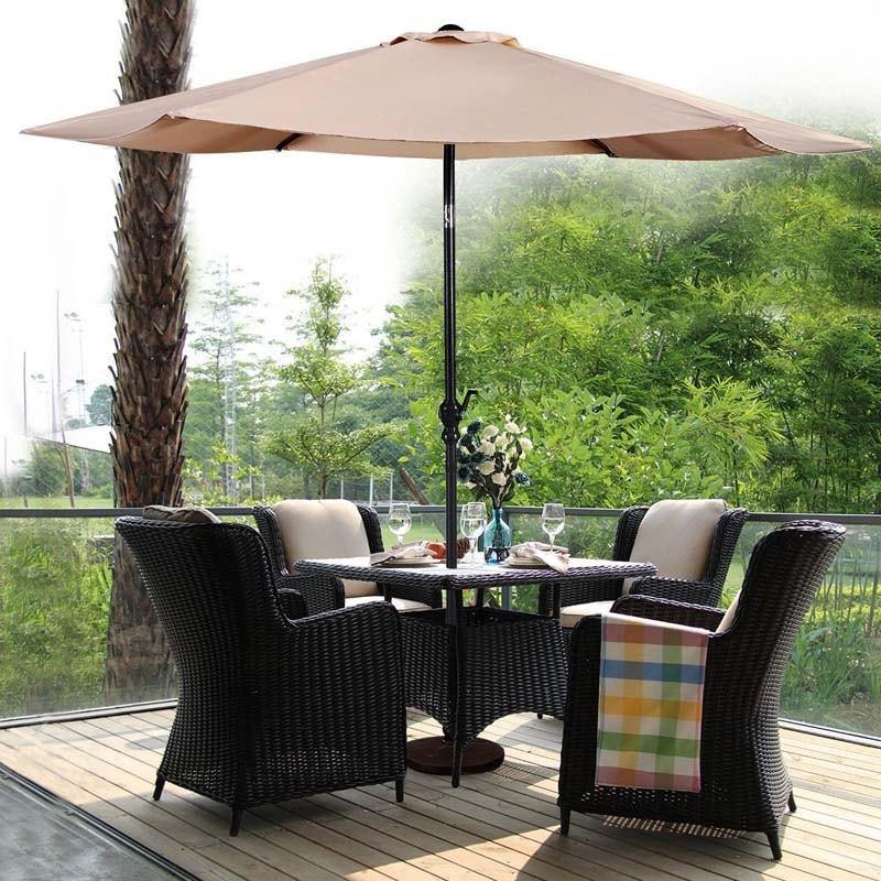 9FT Patio Umbrella 6 Ribs Tilt Crank Outdoor Umbrella