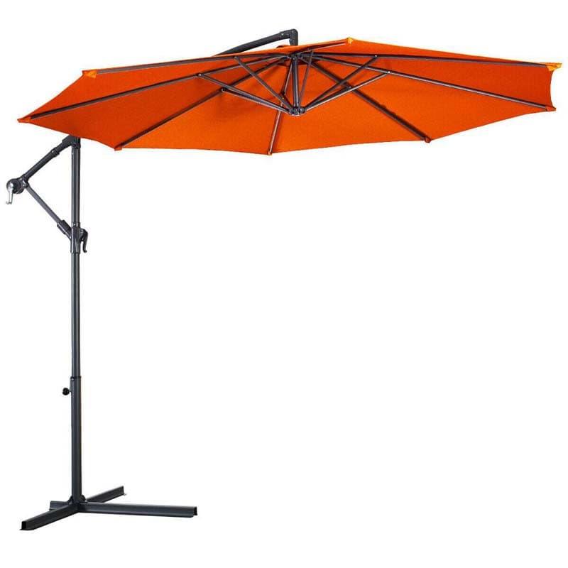 10FT Hanging Cantilever Umbrella Offset Patio Umbrella 8 Steel Ribs Outdoor Market Umbrella with Cross Base, Crank & Tilt Adjustment