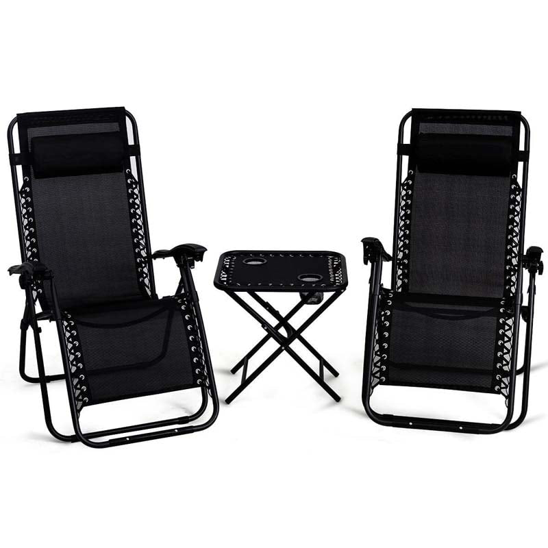 3 Pcs Portable Zero Gravity Reclining Chairs Folding Outdoor Lounge Chairs Set