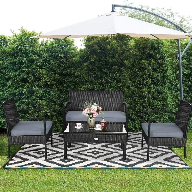 4PC Patio Rattan Wicker Sofa Set Loveseat Sofa Coffee Table for Garden Deck