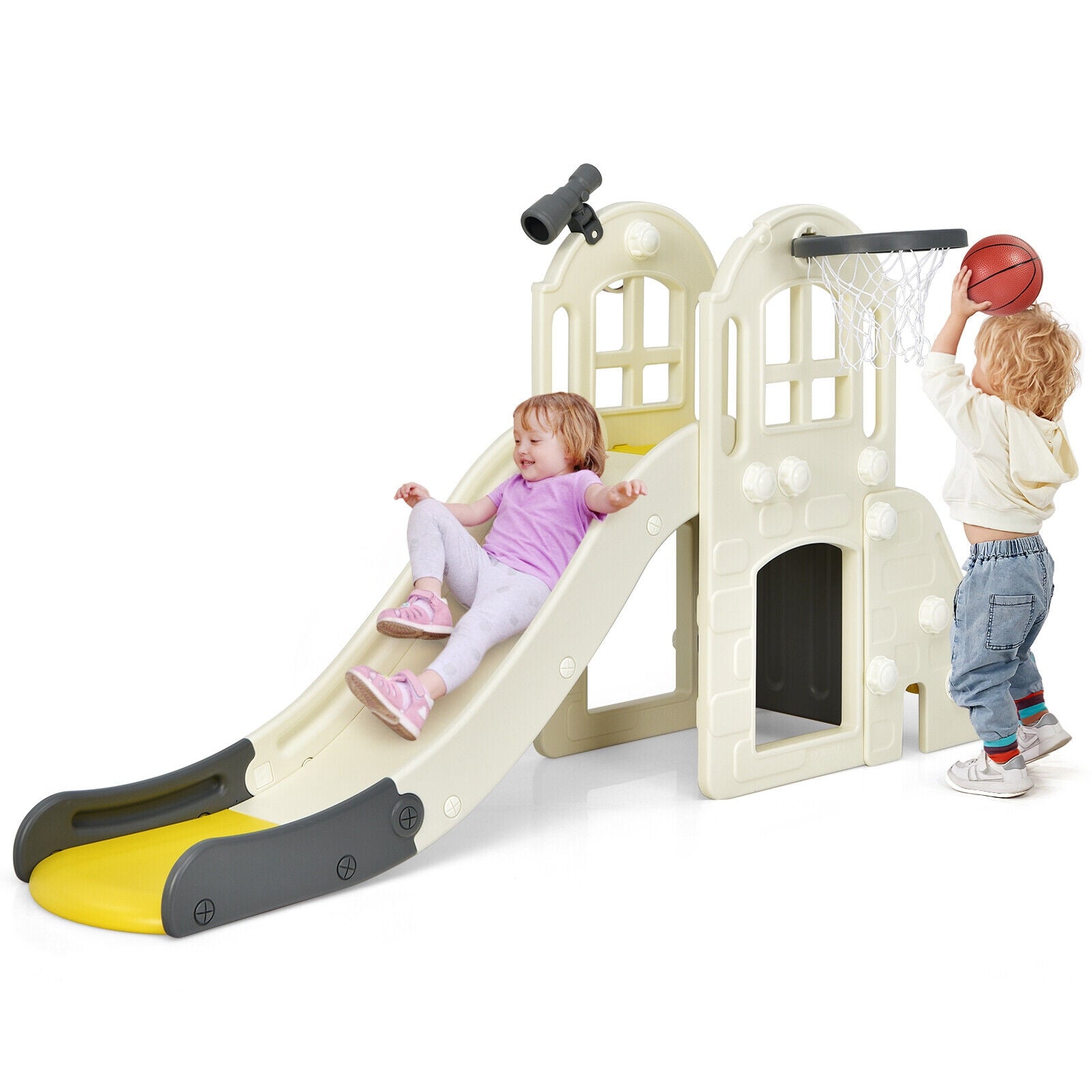 6-In-1 Large Slide for Kids Toddler Climber Slide Playset with Basketball Hoop