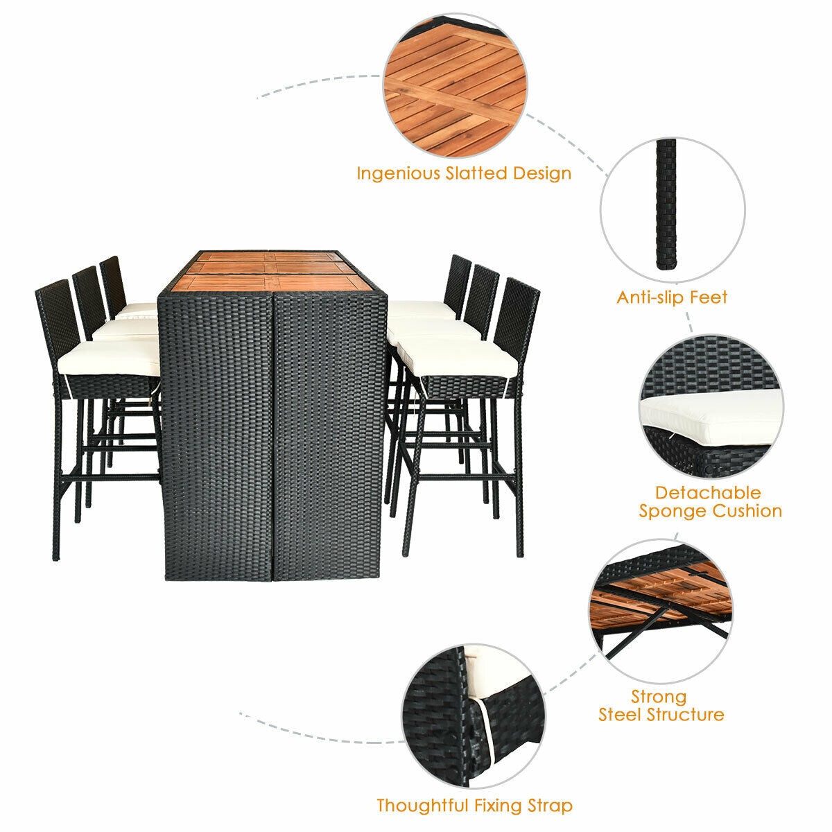 7 Pieces Patio Rattan Wicker Dining Furniture Set with Removable Cushion