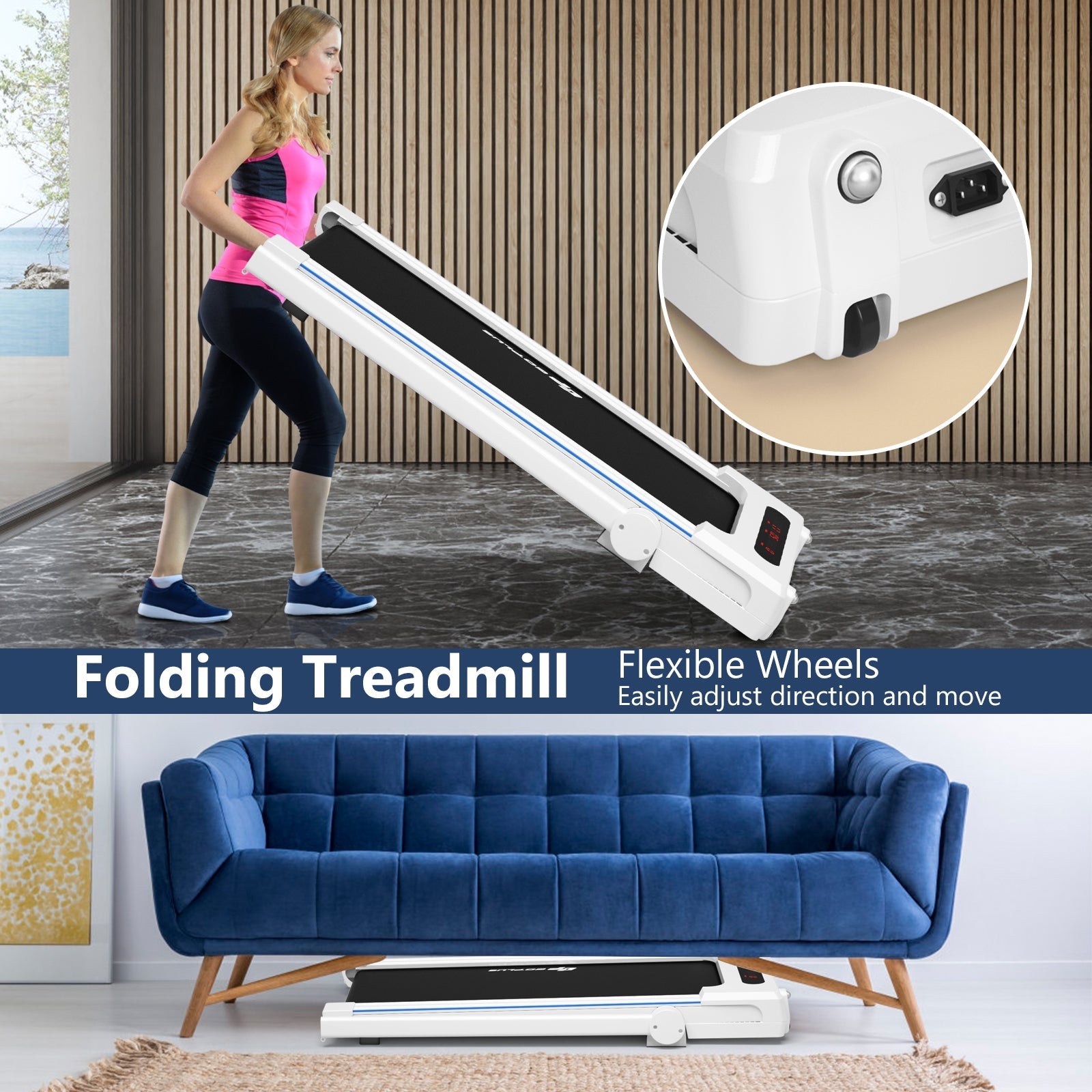 3-in-1 Folding Under Desk Treadmill with Large Desk and LCD Display