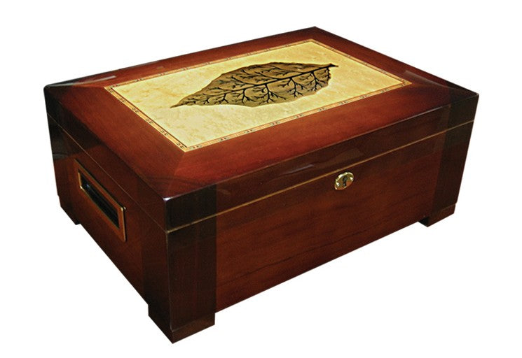 Prestige Import 16" Stetson High Gloss 150 Ct Cigar Humidor with Leaf Inlay