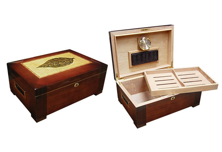 Prestige Import 16" Stetson High Gloss 150 Ct Cigar Humidor with Leaf Inlay