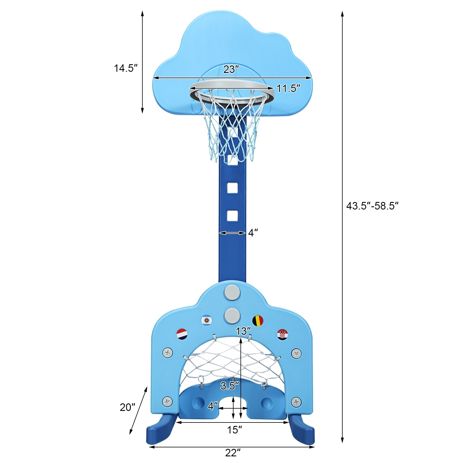 3-in-1 Adjustable Basketball Hoop Set with Balls for Kids