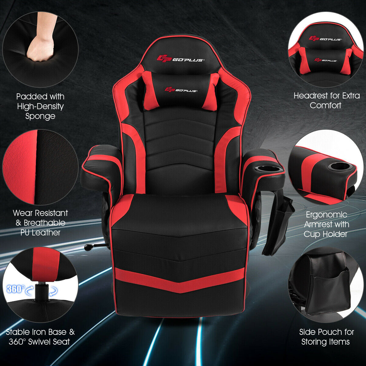 Ergonomic Massage Gaming Chair Gaming Recliner with Pillow and Adjustable Backrest