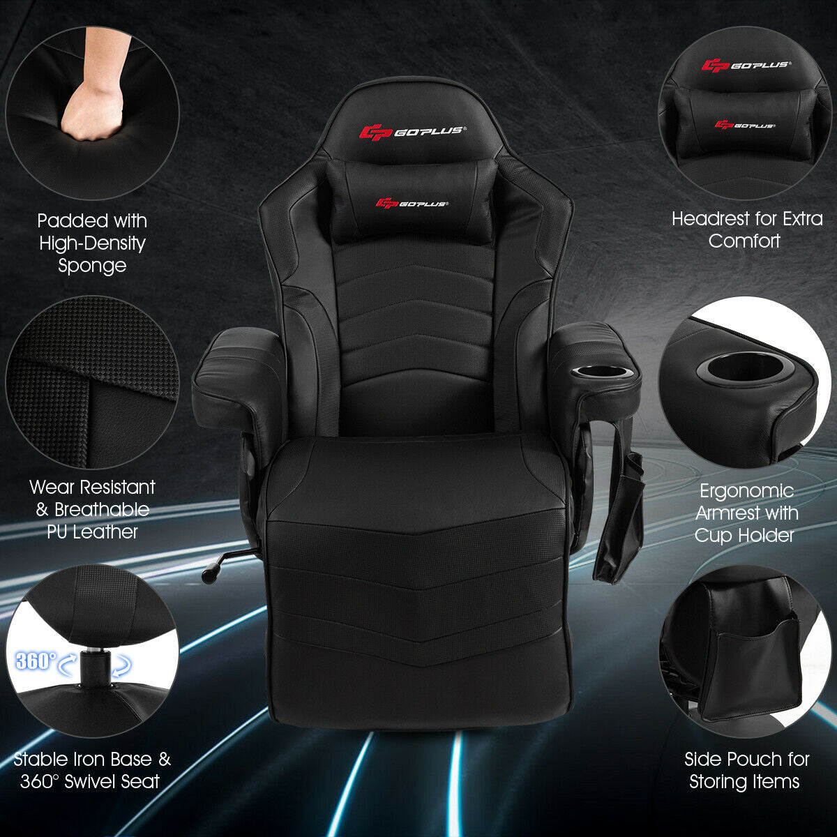 Ergonomic Massage Gaming Chair Gaming Recliner with Pillow and Adjustable Backrest