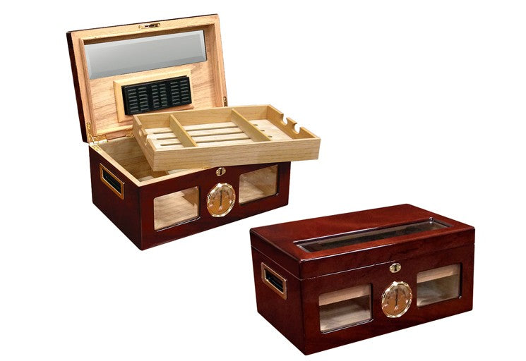 Prestige Import 15" Glass Top Desktop Cigar Humidor Holds 120 Cigars