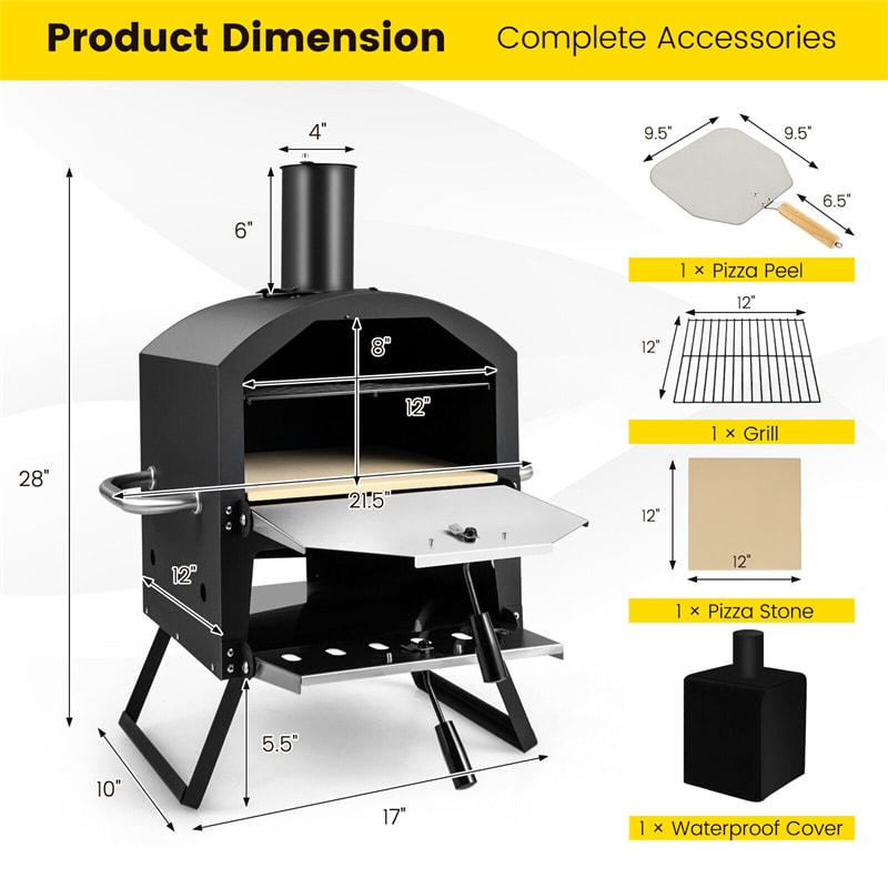 Wood Fired Pizza Oven 2-Layer Outdoor Pizza Oven Grill Pizza Maker with Pizza Stone, Pizza Peel & Removable Cooking Rack