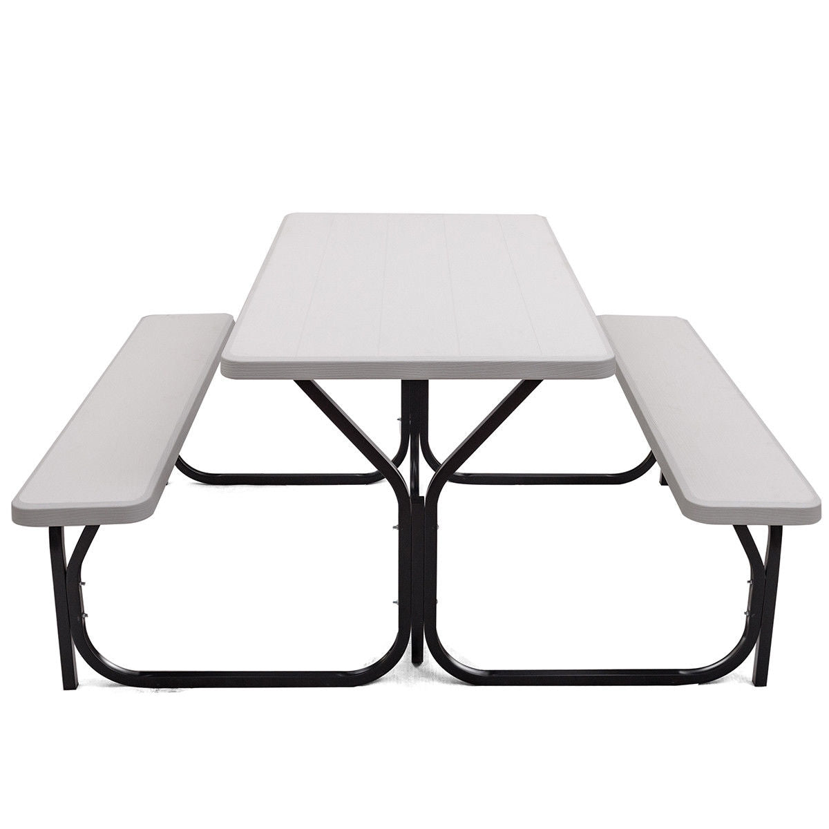 HDPE Outdoor Picnic Table Bench Set with Metal Base for Camping