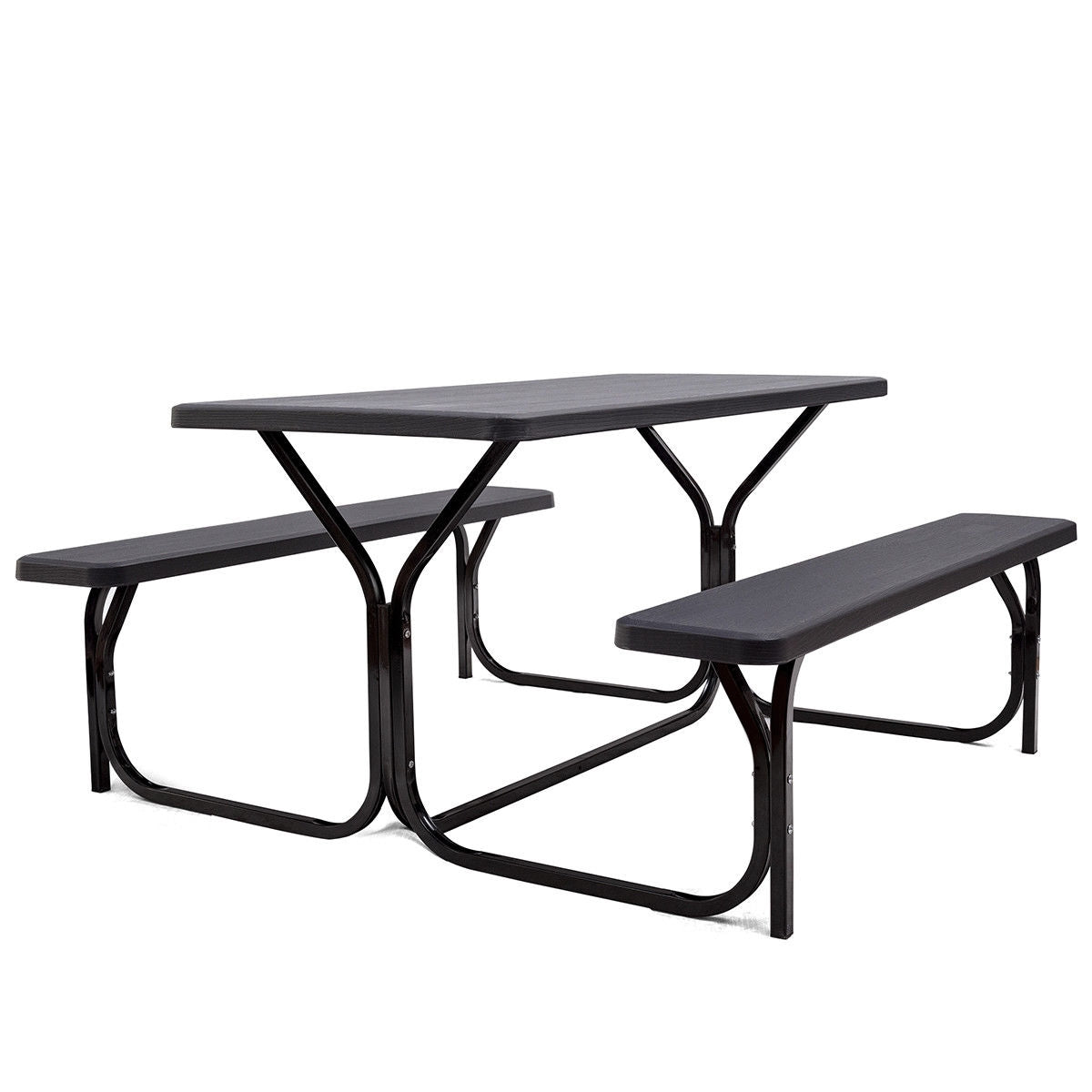 HDPE Outdoor Picnic Table Bench Set with Metal Base for Camping